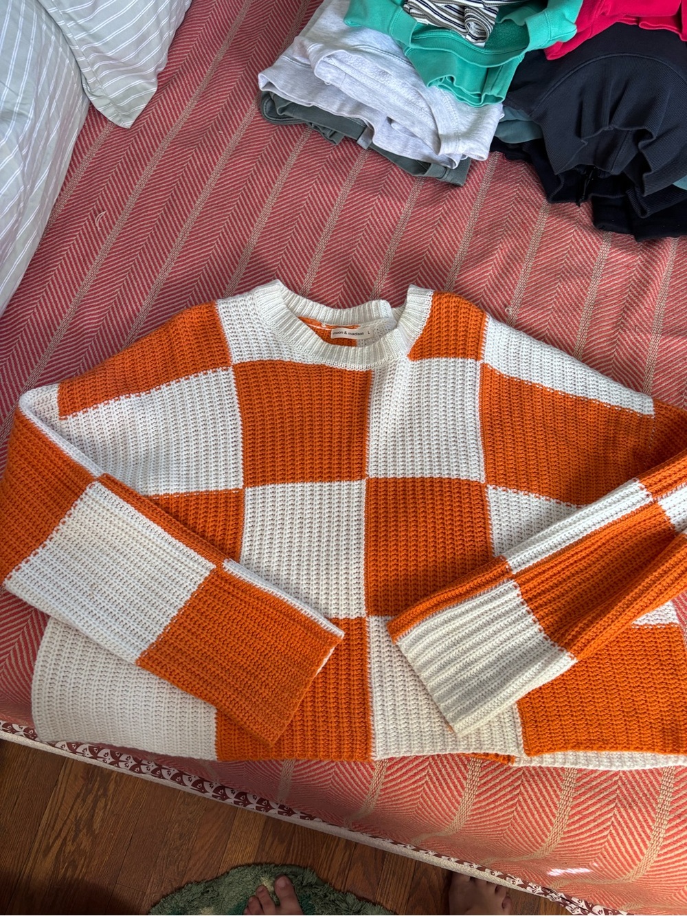 Checkerboard Crop Knit Sweater